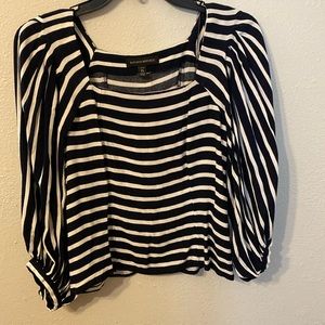White and navy blue striped blouse